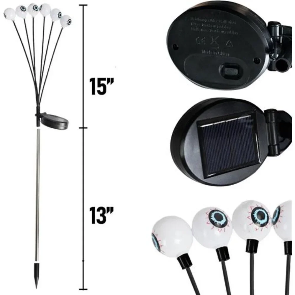 2 Pack 12LED Solar Eyeball Scary Waterproof Pathway Green‎ Firefly Decor Lights